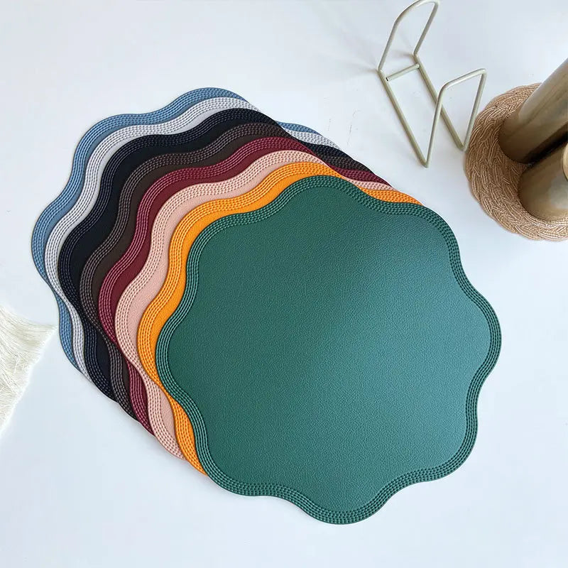 Round Faux Leather Placemats Set 4 Waterproof Heat Resistant Embossed - Image 5