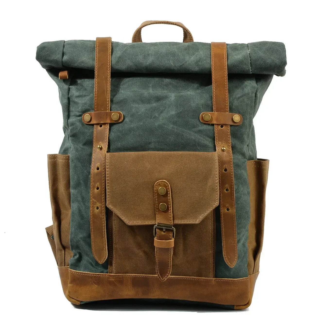 Men's Military Roll-Top Canvas Travel Hiking Laptop Backpack - Image 10