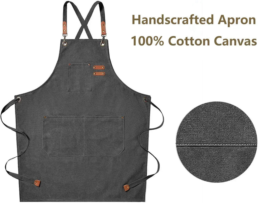 Canvas Apron Unisex Chef Kitchen Workwear Pockets Adjustable Fit - Image 2