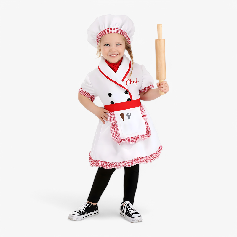 Kids Chef Costume Dress Hat Apron Set