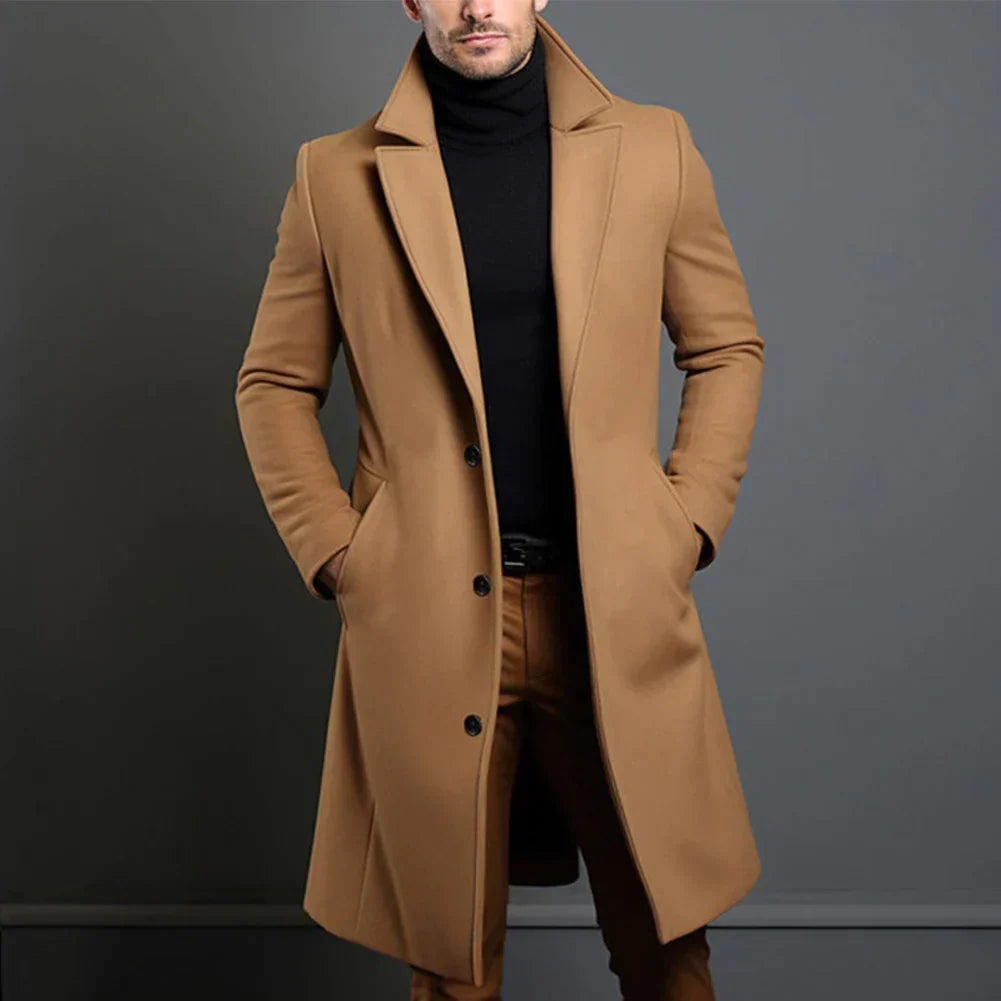 Men's Sleek Winter Lapel Button Slim Long Coat