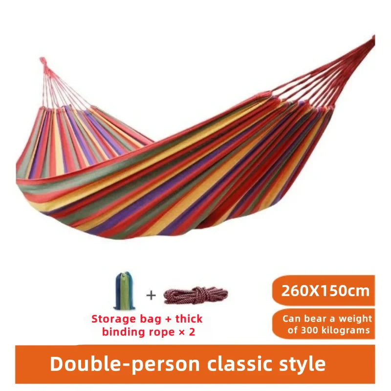 Double Hammock Striped Cotton Canvas Outdoor Camping Swing Bed - Image 5