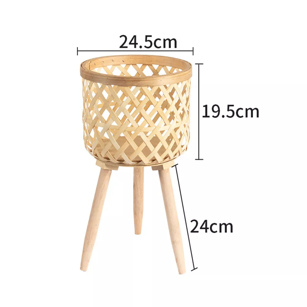 Bamboo Plant Stand Indoor Woven Flower Display Holder Boho Decor - Image 9