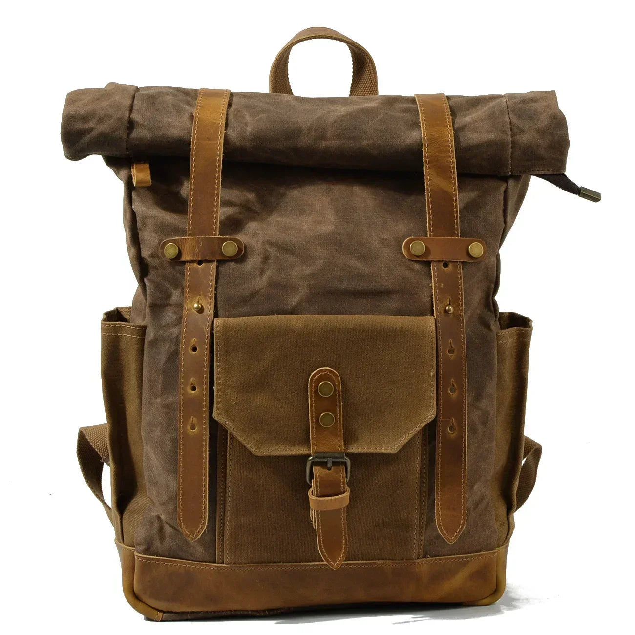 Men's Military Roll-Top Canvas Travel Hiking Laptop Backpack - Image 11