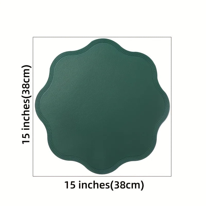 Round Faux Leather Placemats Set 4 Waterproof Heat Resistant Embossed - Image 4