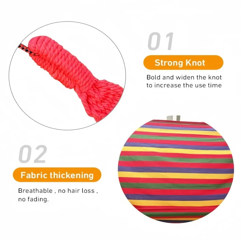 Double Hammock Striped Cotton Canvas Outdoor Camping Swing Bed - Image 6
