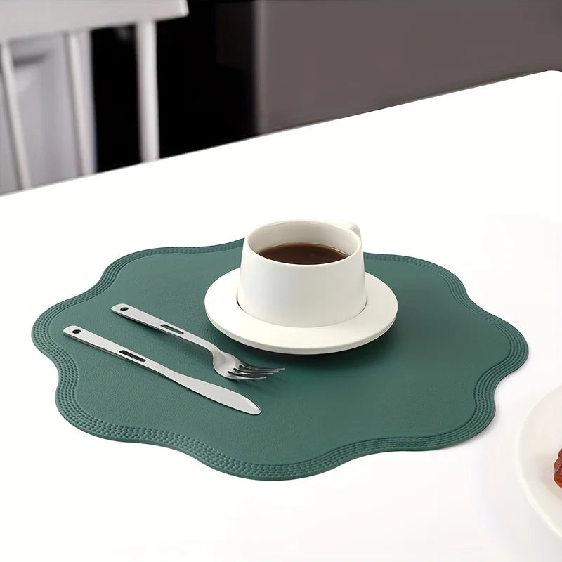 Round Faux Leather Placemats Set 4 Waterproof Heat Resistant Embossed - Image 3
