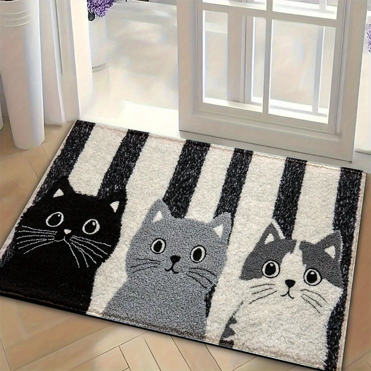 Vikaro - Gestreept Cartoon Kat Tapijt Waterdichte Zachte Vloermat - Image 2