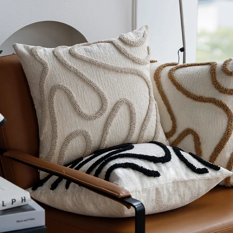 Sabella - Boho Chenille Sierkussen met Zachte Geometrische Lijnen voor Bank en Woonkamer