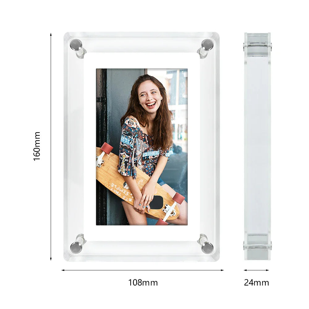 Digital Photo Frame Acrylic Portable IPS Display Rechargeable Battery - Image 2