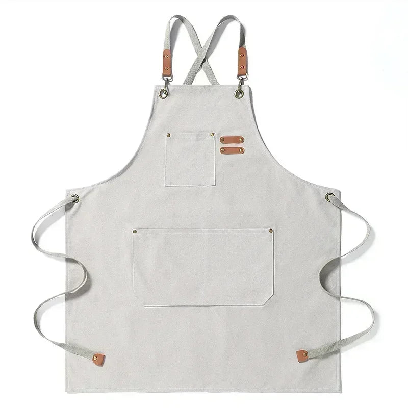 Canvas Apron Unisex Chef Kitchen Workwear Pockets Adjustable Fit - Image 10