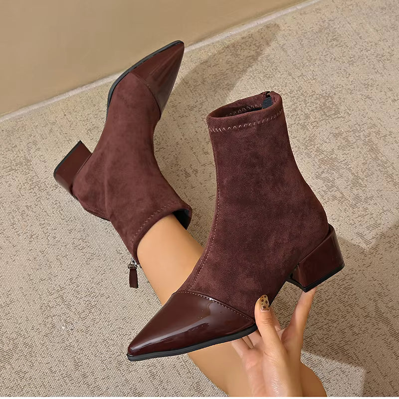 Women's Fashion Glossy Sleek Non-slip Suede Ankle Boots