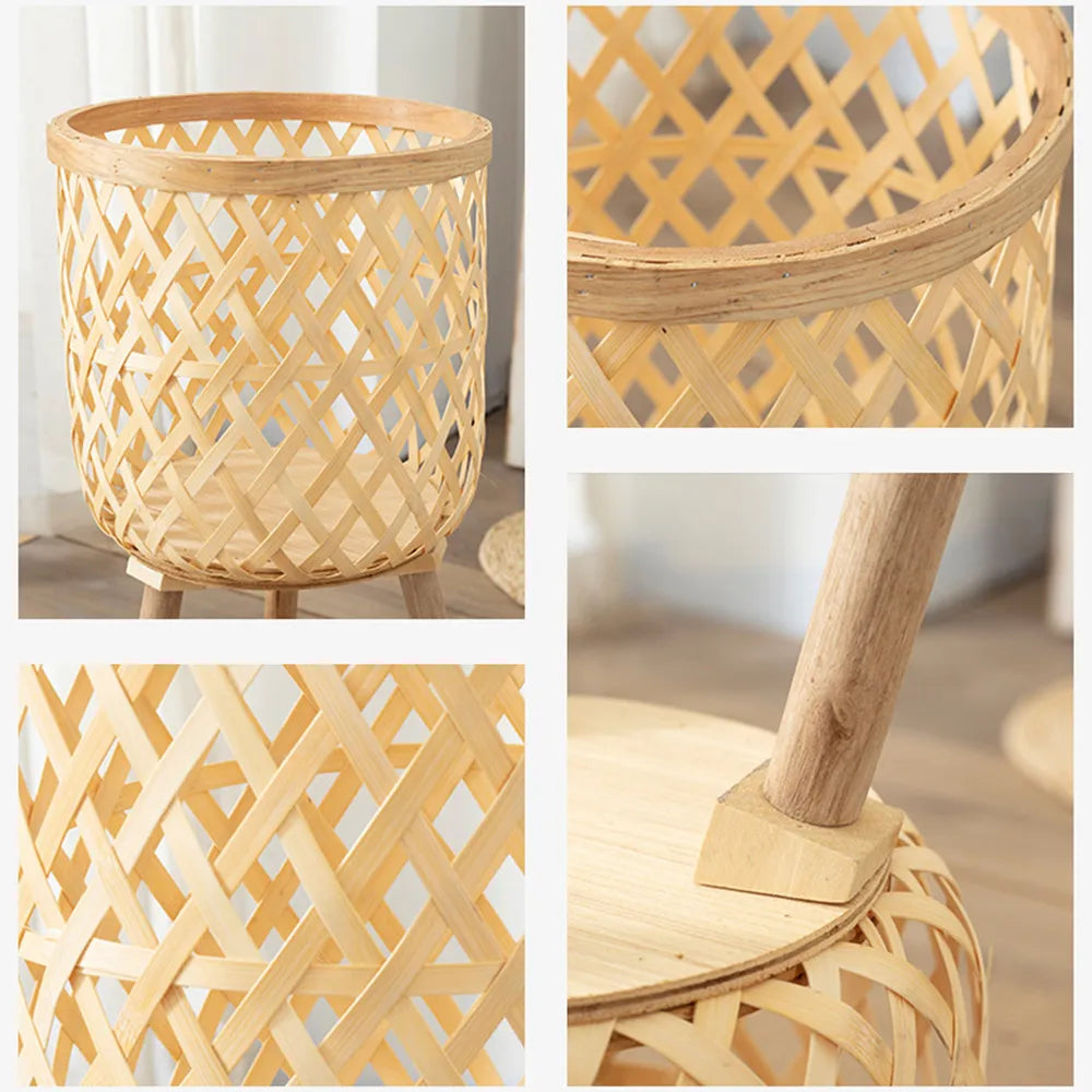 Bamboo Plant Stand Indoor Woven Flower Display Holder Boho Decor - Image 7
