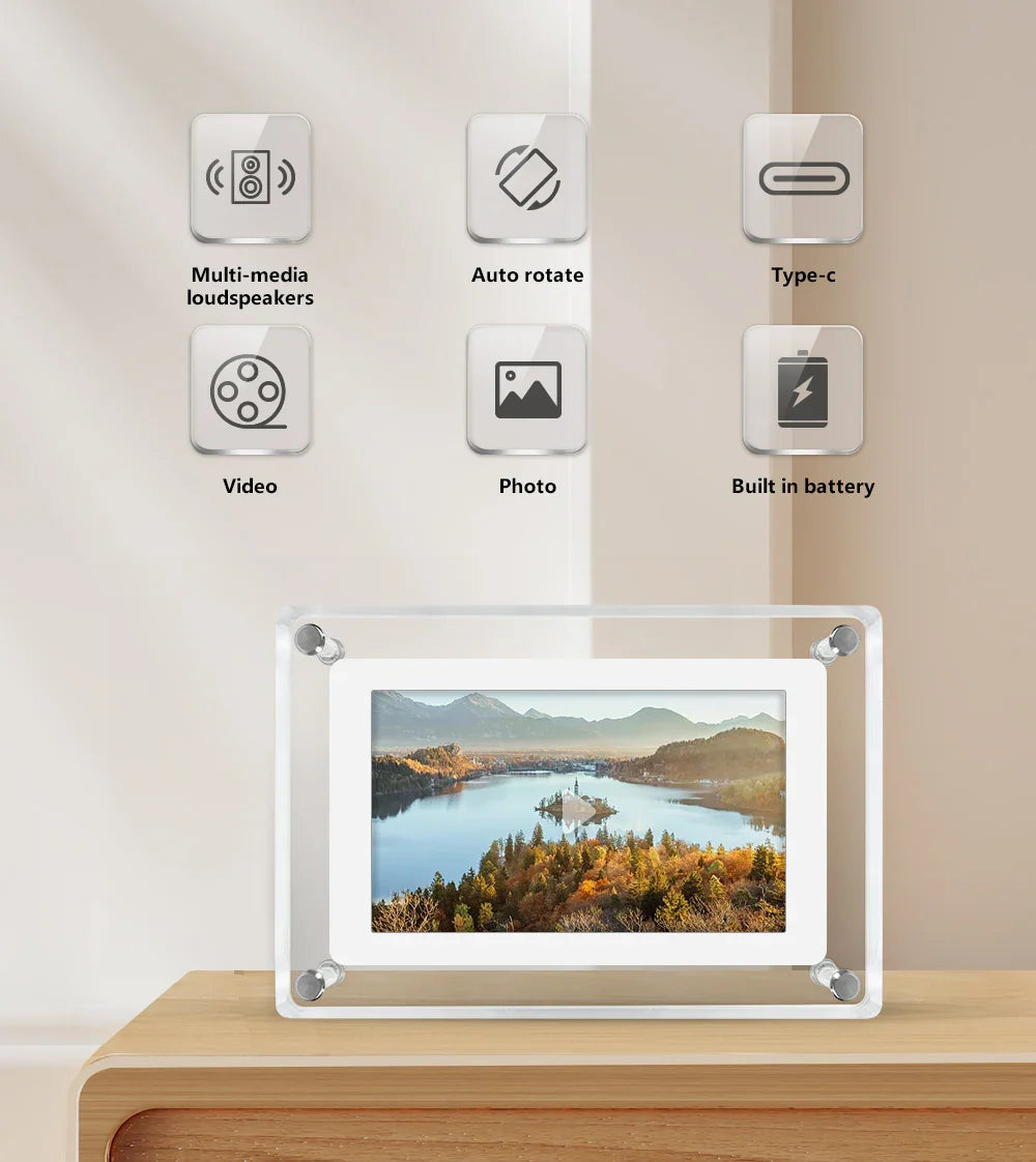 Digital Photo Frame Acrylic Portable IPS Display Rechargeable Battery - Image 9