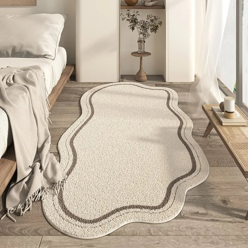 Irregular Shaped Rug Cream Non Slip Soft Area Carpet - Image 2