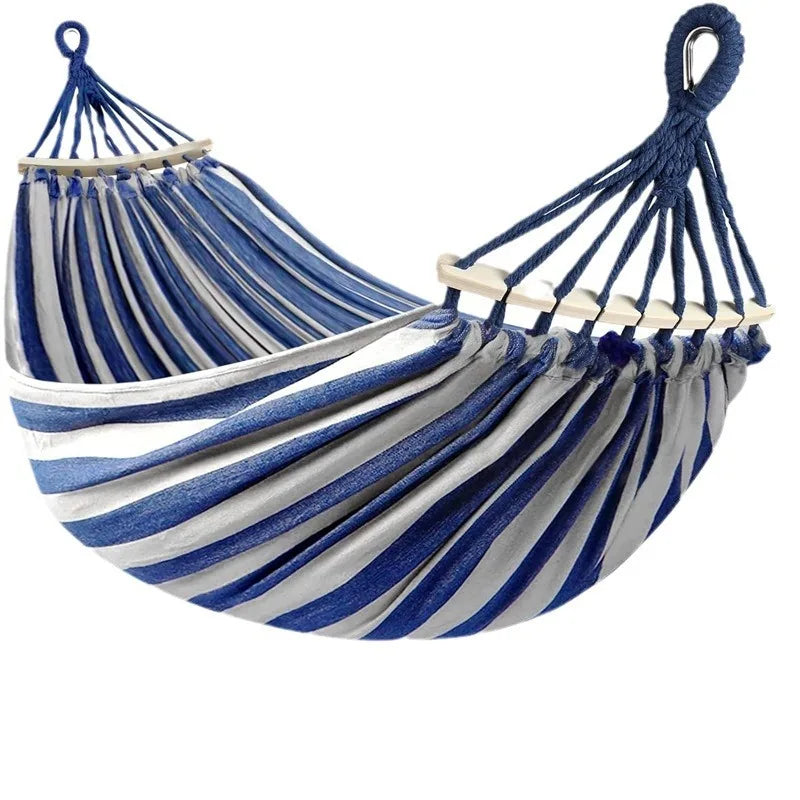Double Hammock Canvas Swing Bed Wooden Spreader Bars Camping Outdoor - Image 5