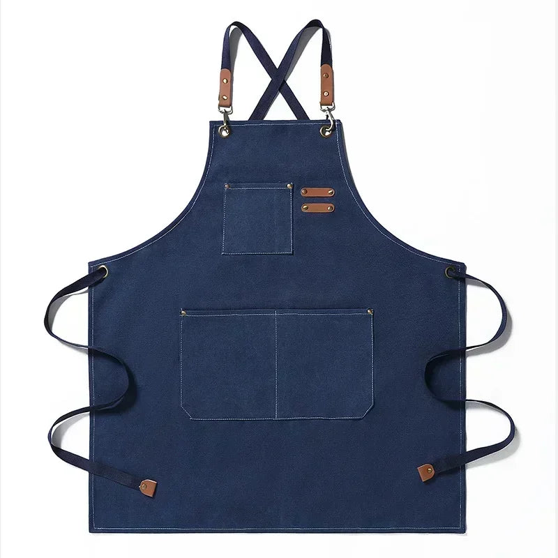 Canvas Apron Unisex Chef Kitchen Workwear Pockets Adjustable Fit - Image 8