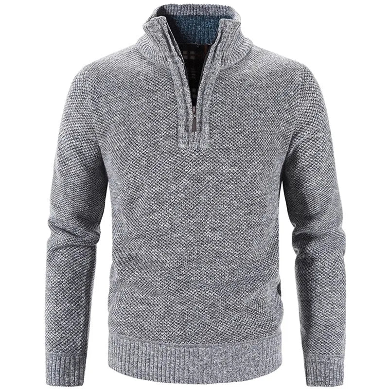 Men's Retro Stand-Up Zipper Collar Winter Sweater