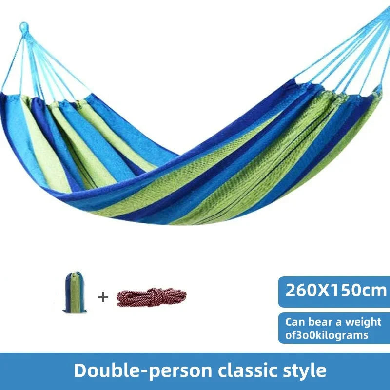 Double Hammock Striped Cotton Canvas Outdoor Camping Swing Bed - Image 4