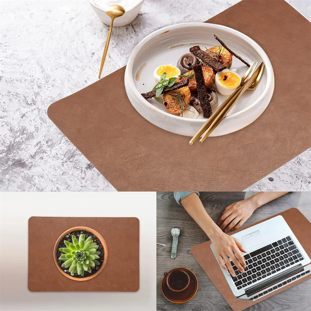 Faux Leather Placemats Double Sided Waterproof Heat Resistant Dining Table Set - Image 6