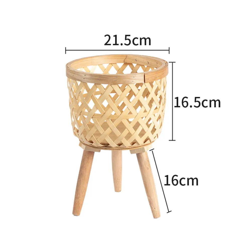 Bamboo Plant Stand Indoor Woven Flower Display Holder Boho Decor
