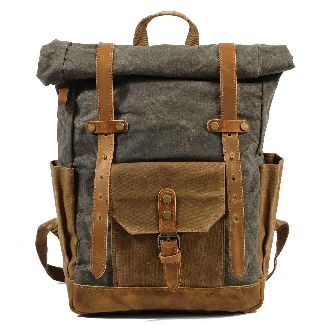 Men's Military Roll-Top Canvas Travel Hiking Laptop Backpack - Image 13