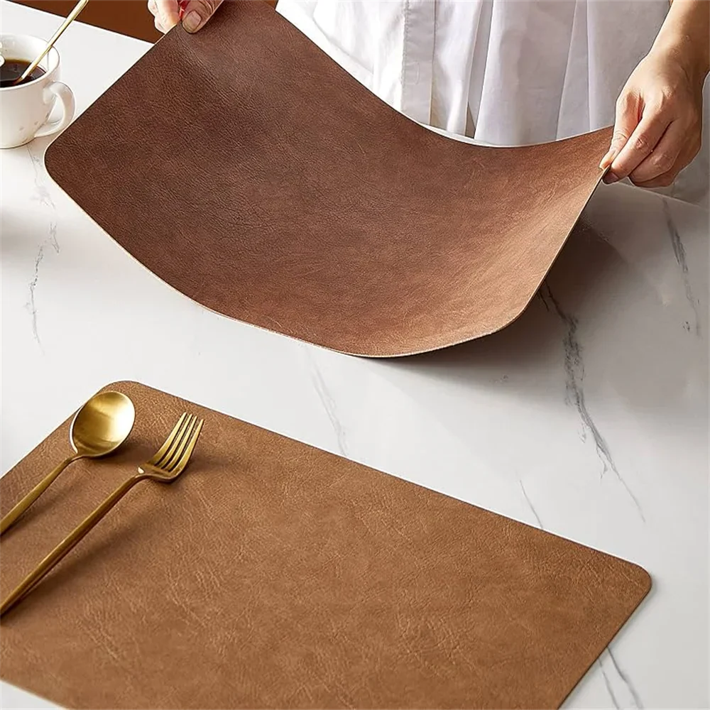 Faux Leather Placemats Double Sided Waterproof Heat Resistant Dining Table Set