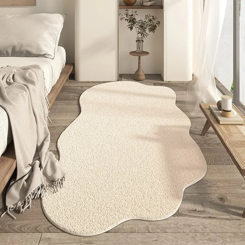 Irregular Shaped Rug Cream Non Slip Soft Area Carpet