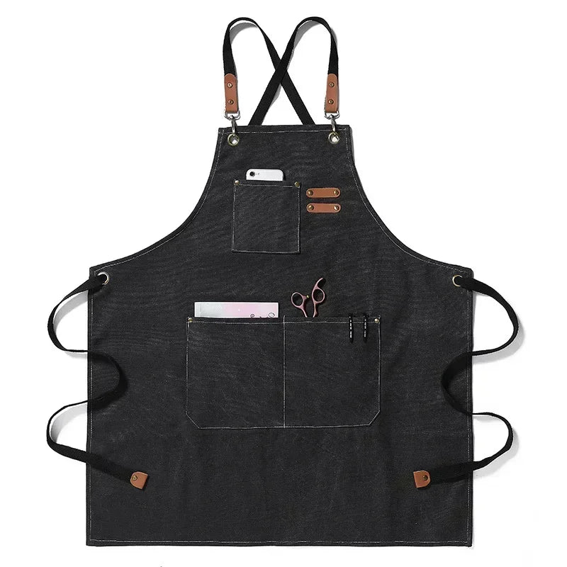 Canvas Apron Unisex Chef Kitchen Workwear Pockets Adjustable Fit - Image 12