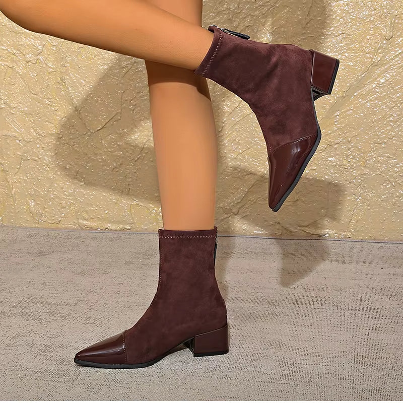 Women's Fashion Glossy Sleek Non-slip Suede Ankle Boots
