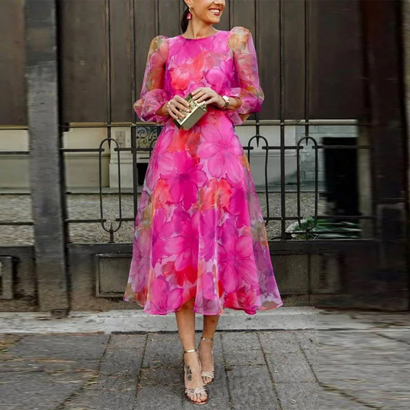 Women’s Formal Subtle Floral Wedding Guest Dress for Formal Celebration or Evening Event