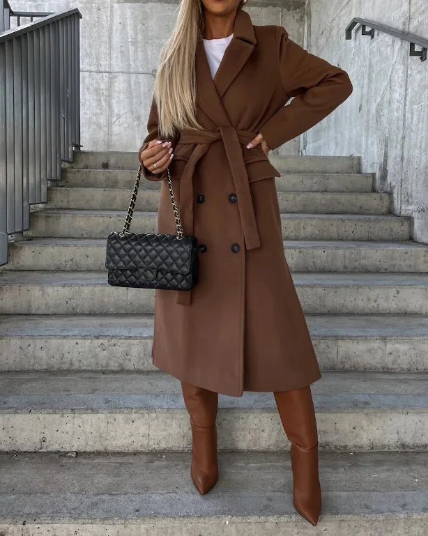 Women's Chic Insulated Belted Button Long Coat