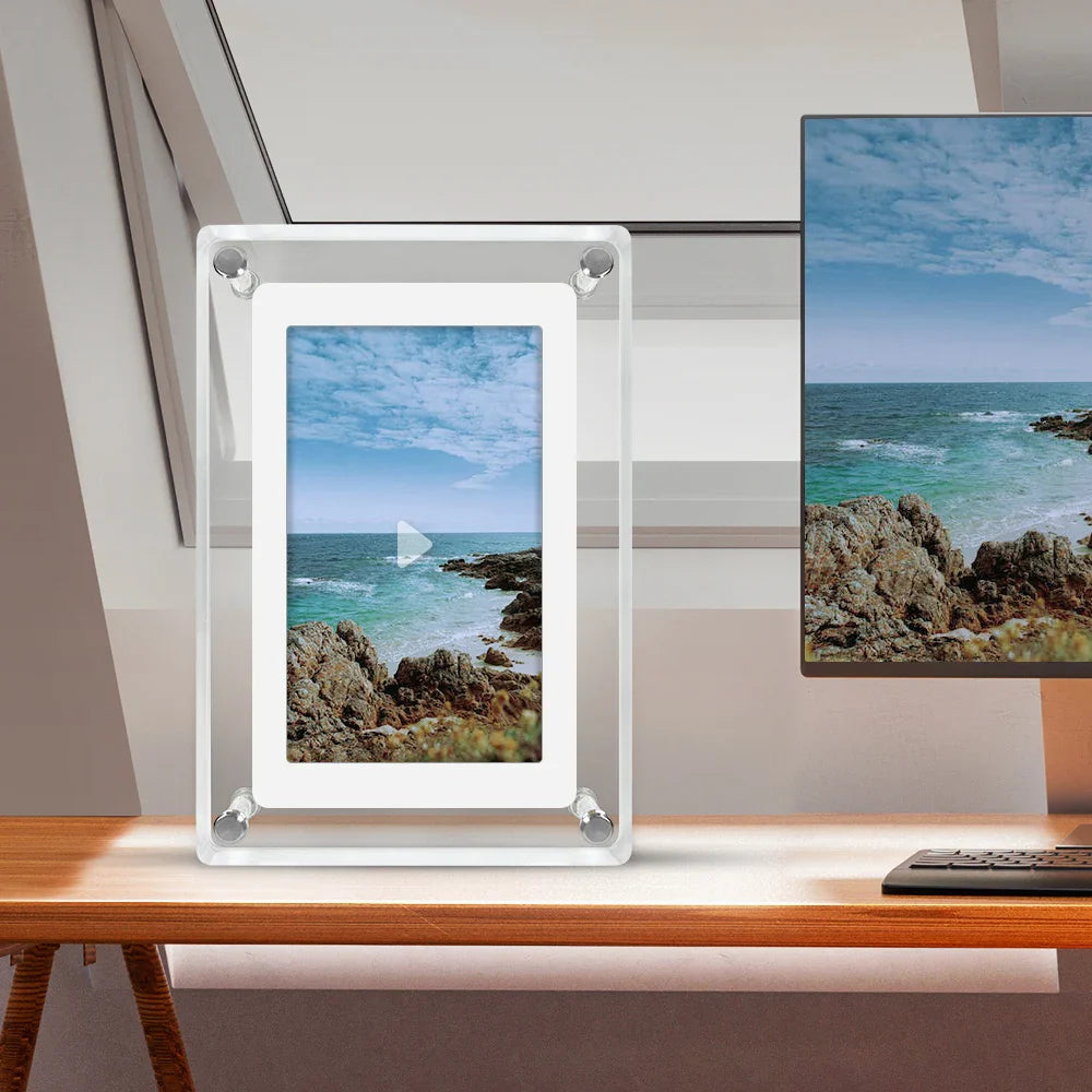 Digital Photo Frame Acrylic Portable IPS Display Rechargeable Battery