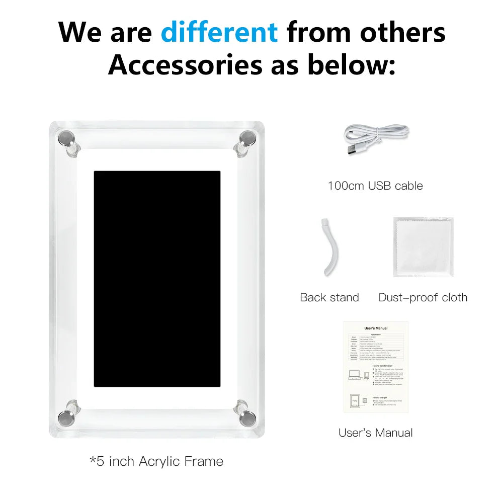 Digital Photo Frame Acrylic Portable IPS Display Rechargeable Battery - Image 3