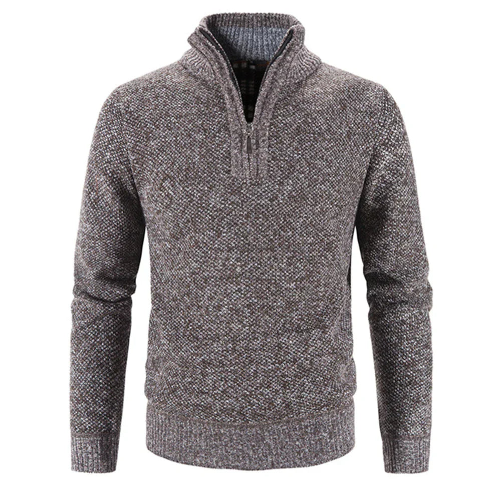 Men's Retro Stand-Up Zipper Collar Winter Sweater