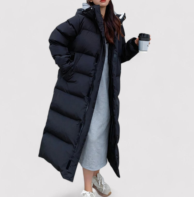 Long waterproof hooded winter parka for women