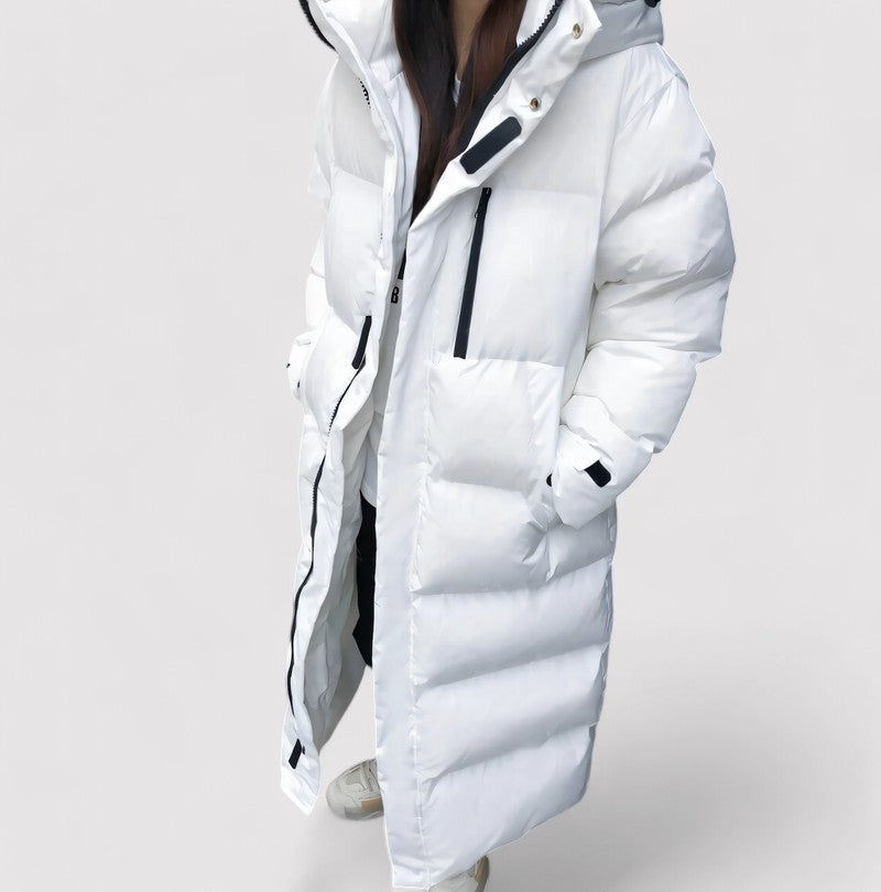 Long waterproof hooded winter parka for women