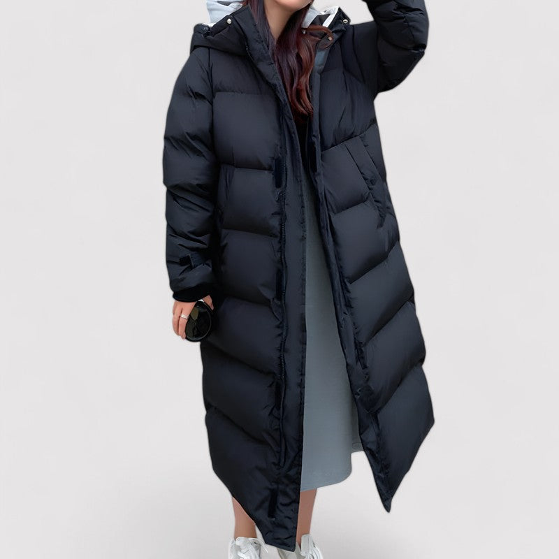 Long waterproof hooded winter parka for women
