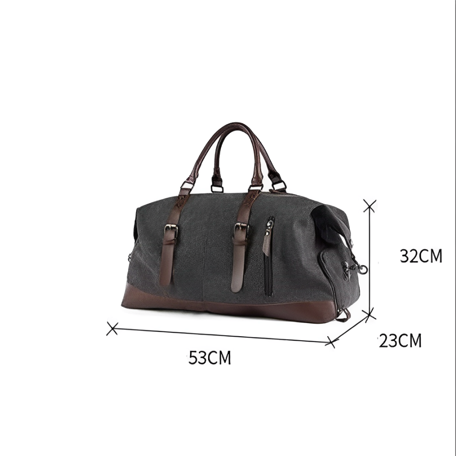 Men's Vintage Graphite Canvas and Brown Leather Weekender Travel Garment Duffle Bag - Image 9