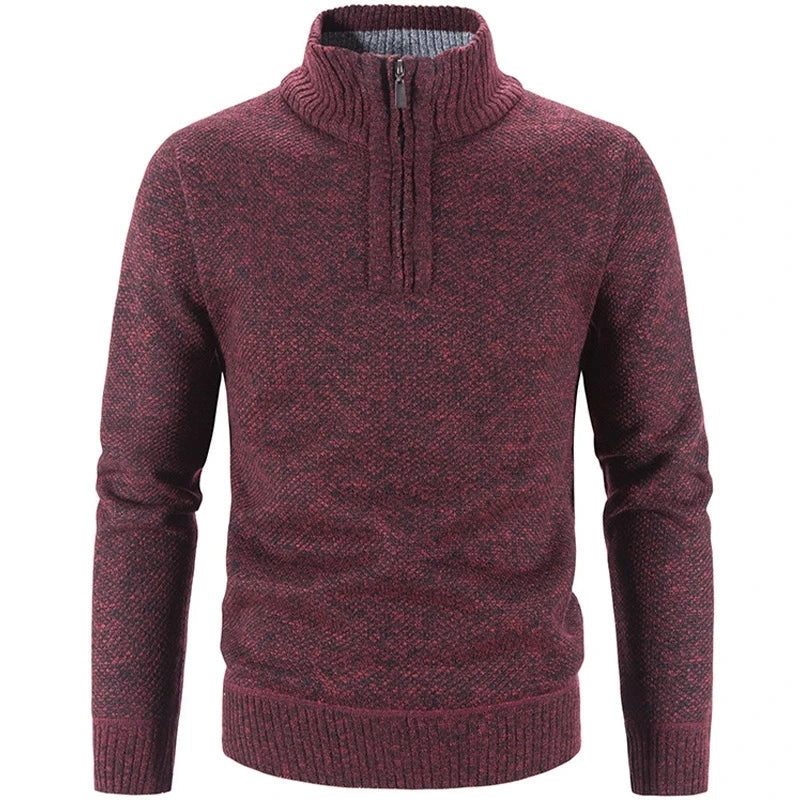 Men's Retro Stand-Up Zipper Collar Winter Sweater