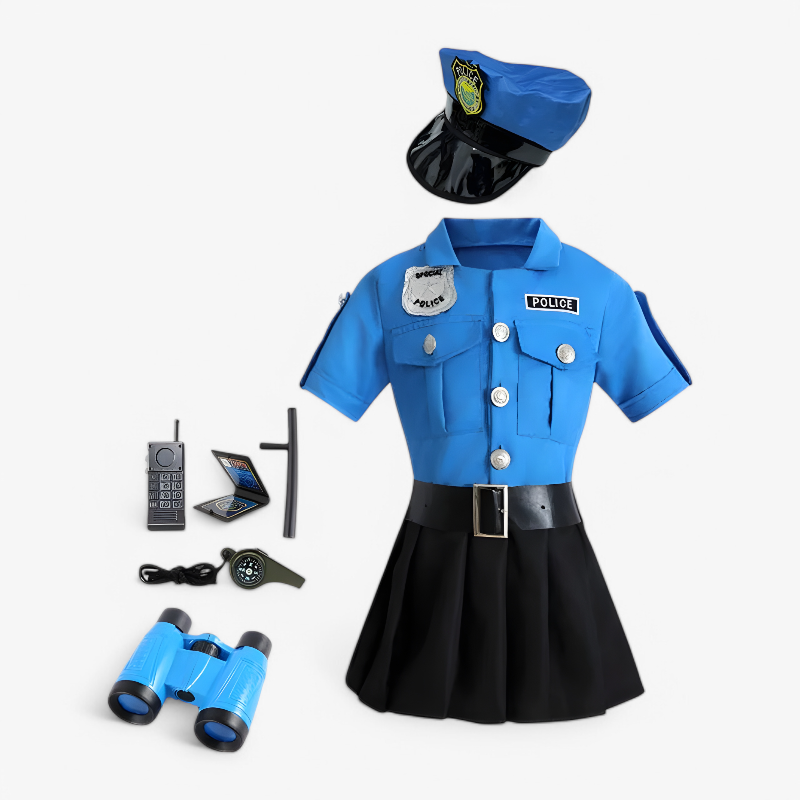 Girls Police Officer Costume Set Hat Accessories