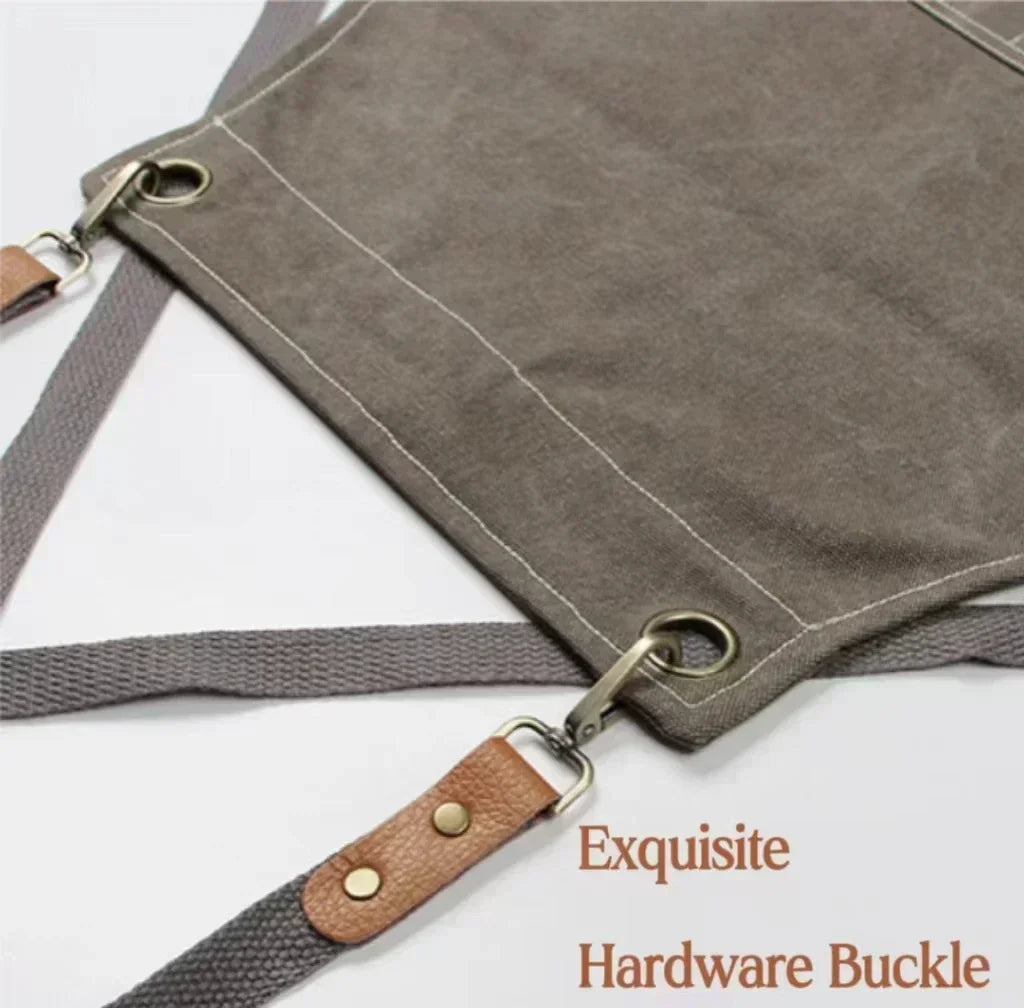 Canvas Apron Unisex Chef Kitchen Workwear Pockets Adjustable Fit - Image 5