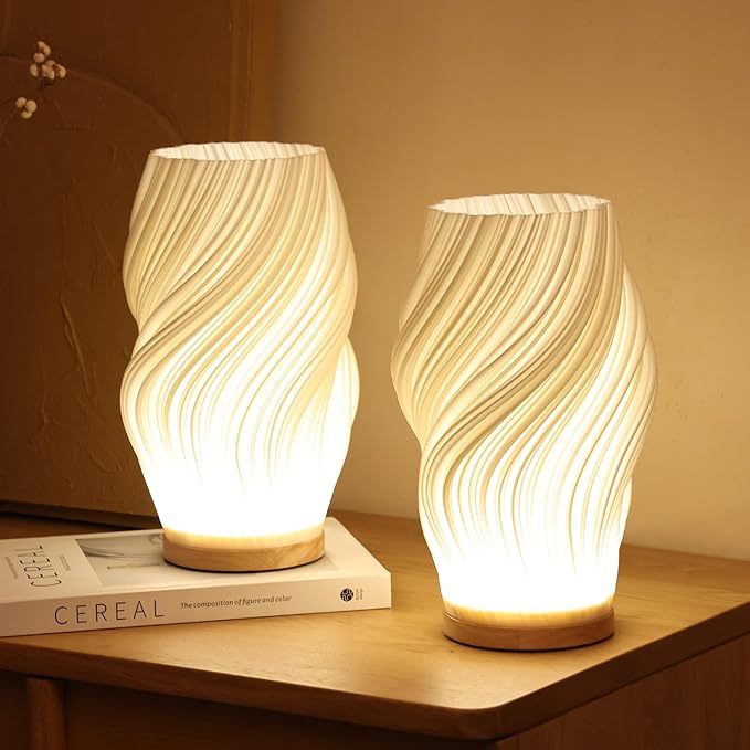 Modern Table Lamp Dimmable USB Wave Shaped Bedside Decor - Image 2