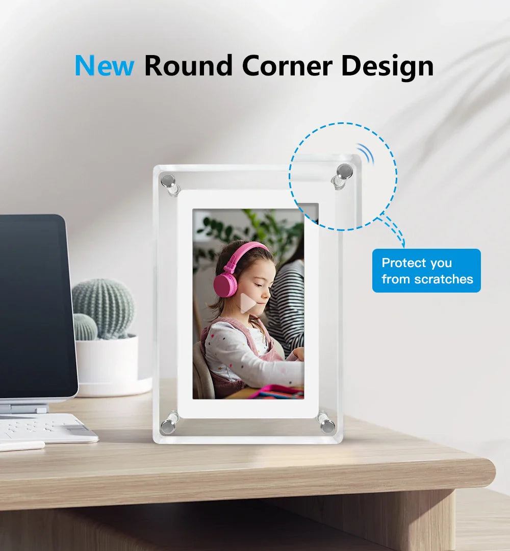 Digital Photo Frame Acrylic Portable IPS Display Rechargeable Battery - Image 4