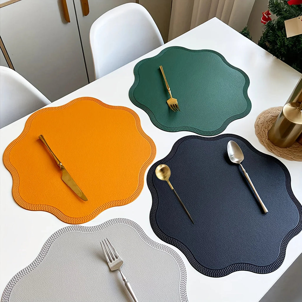 Round Faux Leather Placemats Set 4 Waterproof Heat Resistant Embossed