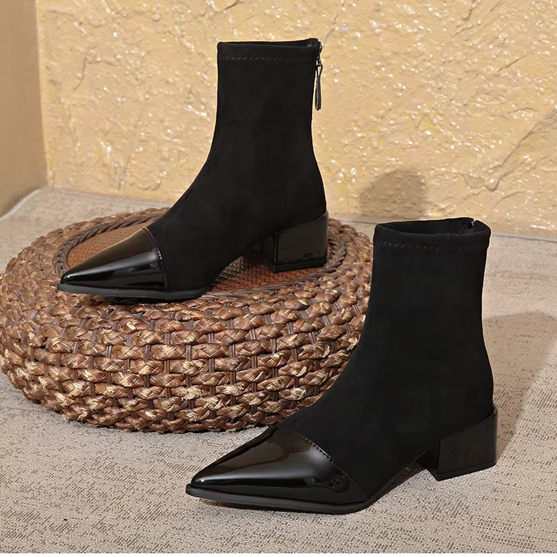 Women's Fashion Glossy Sleek Non-slip Suede Ankle Boots