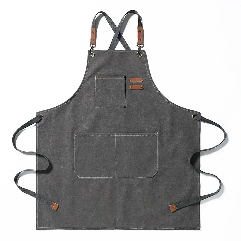 Canvas Apron Unisex Chef Kitchen Workwear Pockets Adjustable Fit - Image 7
