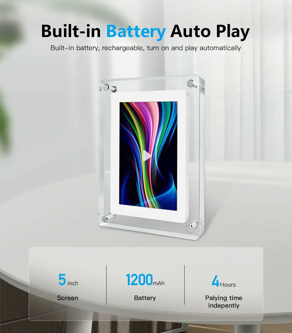 Digital Photo Frame Acrylic Portable IPS Display Rechargeable Battery - Image 8