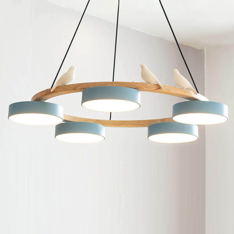 Nature-Inspired Bird Chandelier Round Wooden Frame with LED - Image 14