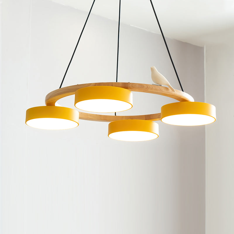 Nature-Inspired Bird Chandelier Round Wooden Frame with LED - Image 33